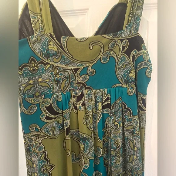 EUC, Apt. 9 Teal and Olive Paisley Print Lined, Sleeveless Dress, Sm. - Picture 4 of 7